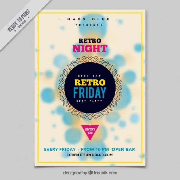 Gratis Vektor retro festflyer med ufokuserede blå cirkler