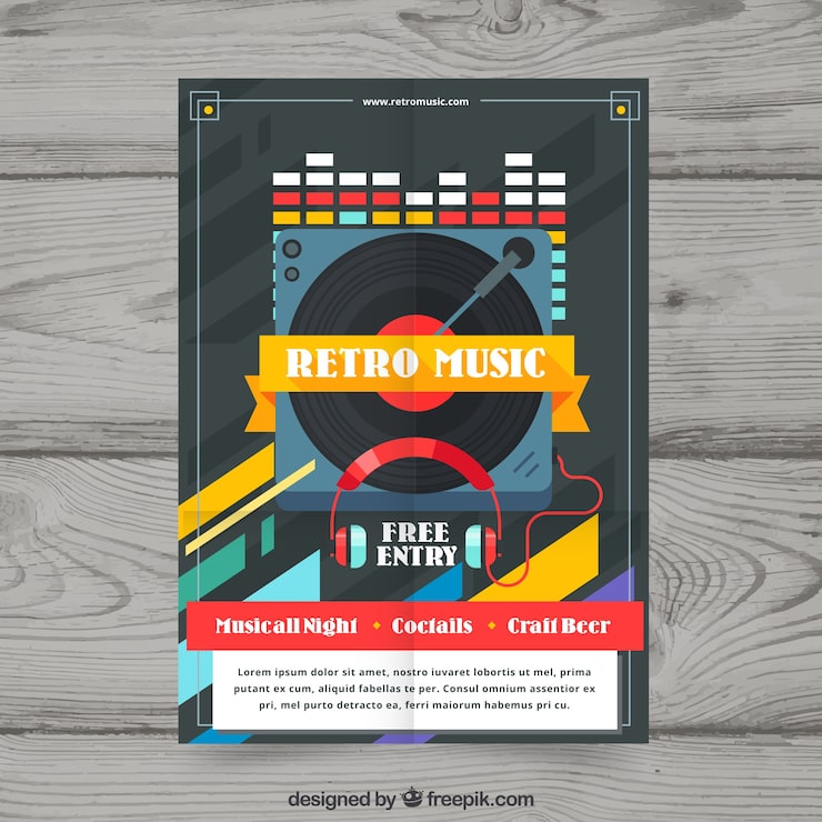 Gratis Vektor retro flyer-koncept til musikfestival
