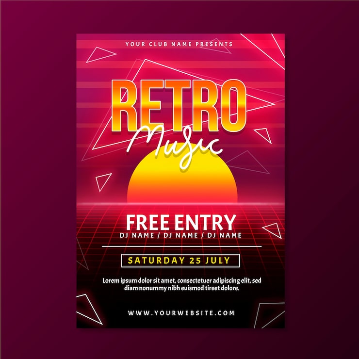 Gratis Vektor retro-futuristisk musikplakat skabelon
