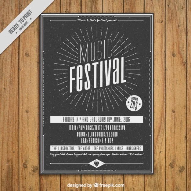 Gratis Vektor retro musikfestival flyer