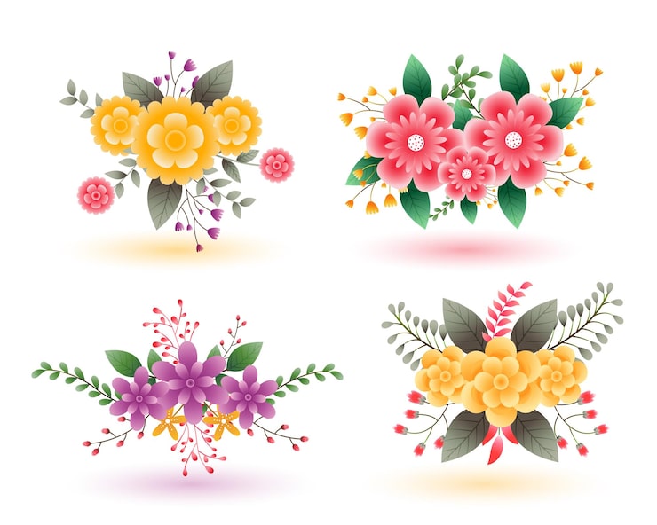 Gratis Vektor samling af frisk blomsterelement baggrund til indretning