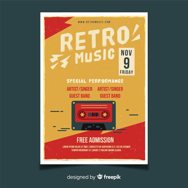 Gratis Vektor skabelon plakat retro musik