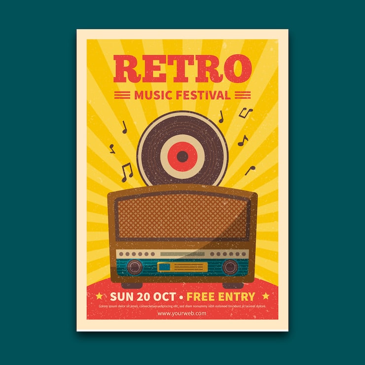 Gratis Vektor skabelon til retro musikfestival flyer