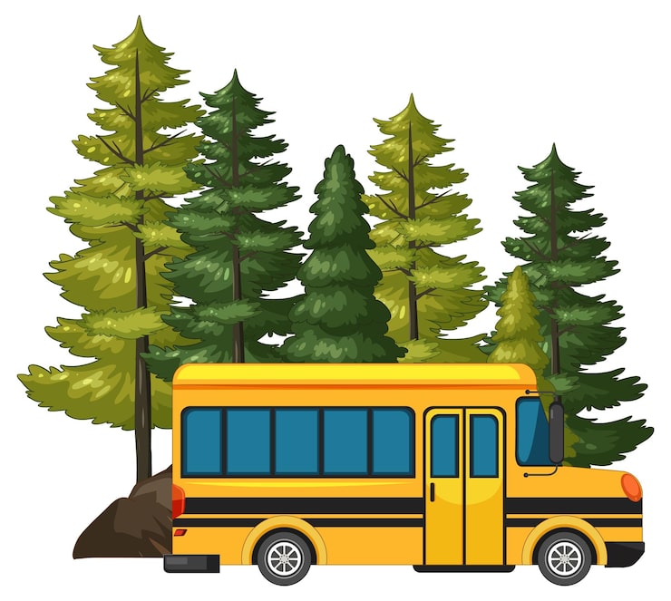Gratis Vektor skolbuss i skogen