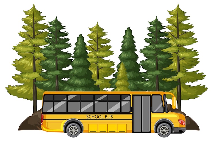 Gratis Vektor skolbuss i skogen