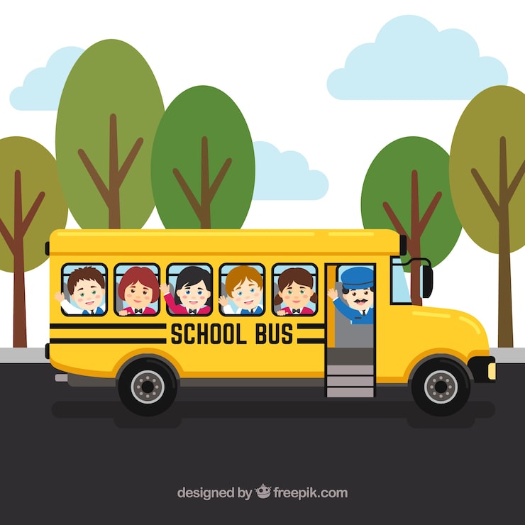 Gratis Vektor skolbuss och barn med platt design