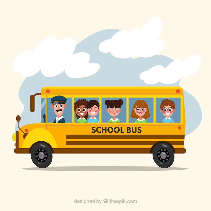 Gratis Vektor skolbuss och barn med platt design