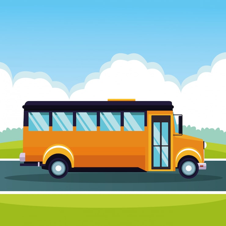 Gratis Vektor skolbuss som passerar, tecknad film