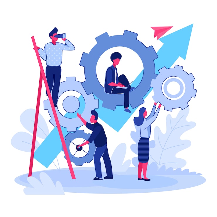 Gratis Vektor team, der arbejder på projekt sammen