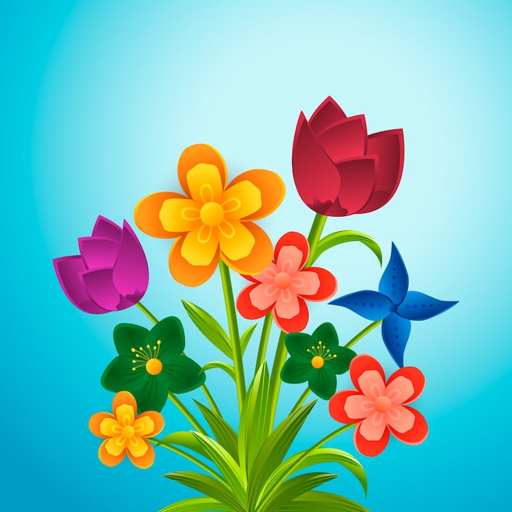 Gratis Vektor 2d-blomster i fargerik gradientpapirstil