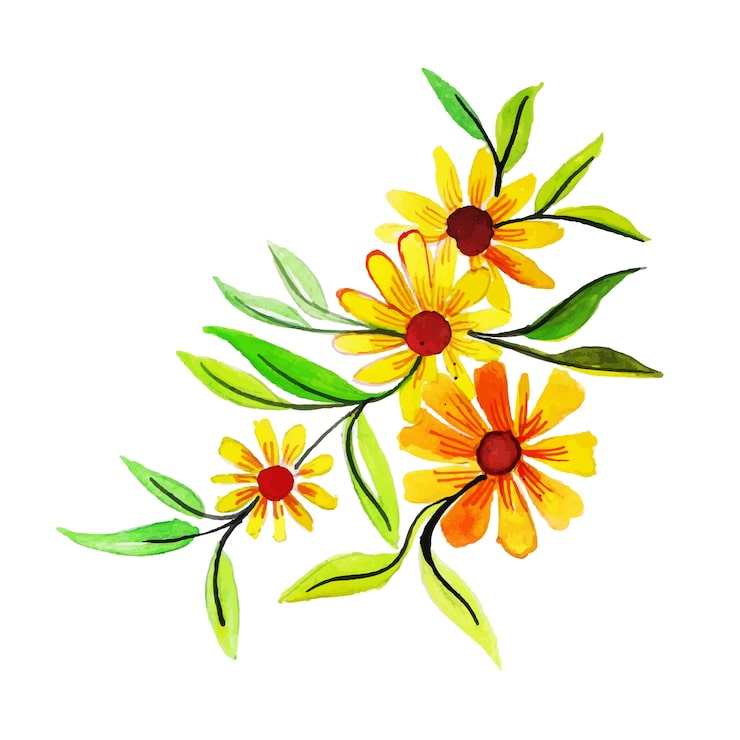 Gratis Vektor akvarellkolleksjon med vårblomster og blader