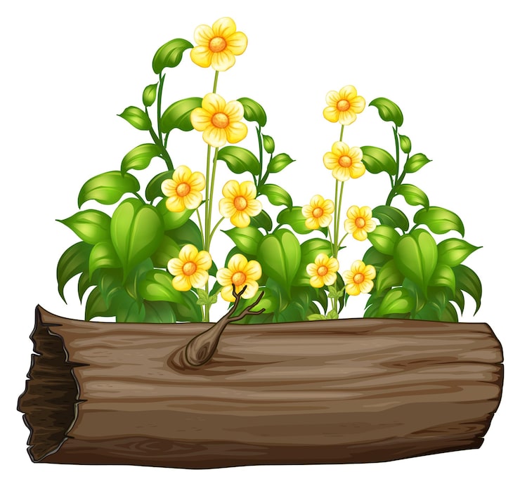 Gratis Vektor blomster og trestamme på hvit bakgrunn