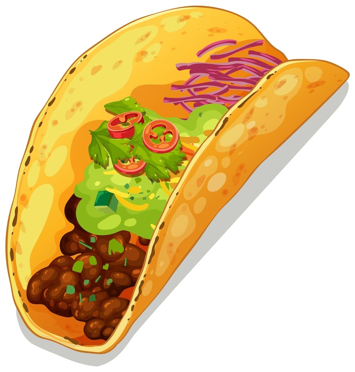 Gratis Vektor deilig meksikansk taco-illustrasjon