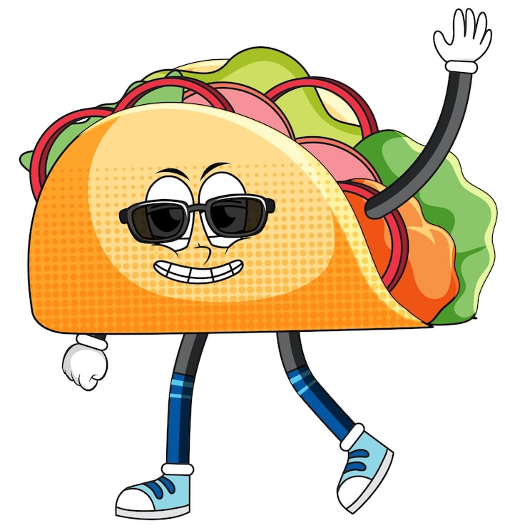 Gratis Vektor en taco- tegneserie karakter på hvit bakgrunn
