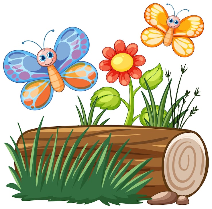 Gratis Vektor fargerike sommerfugler og blomster i naturscene