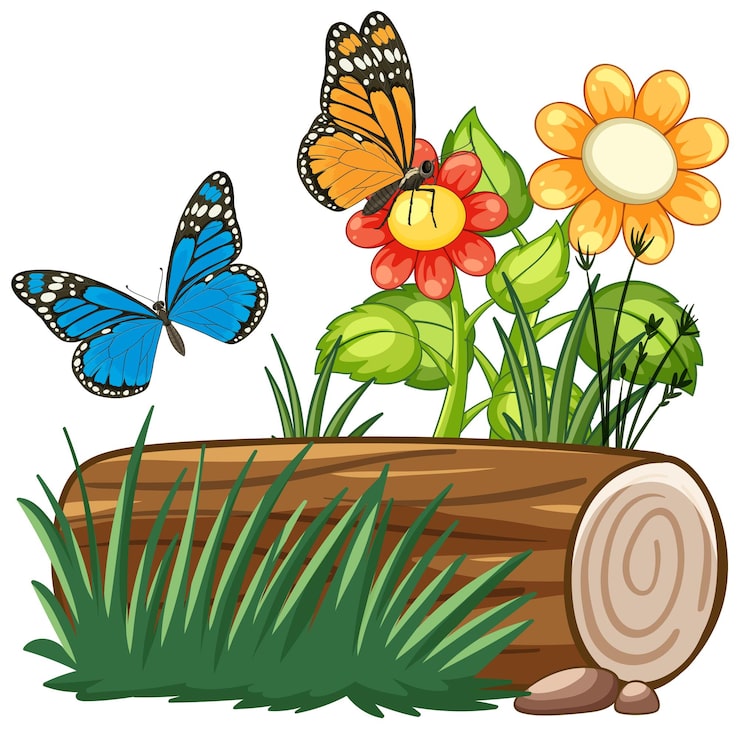 Gratis Vektor fargerike sommerfugler og blomster i naturscene