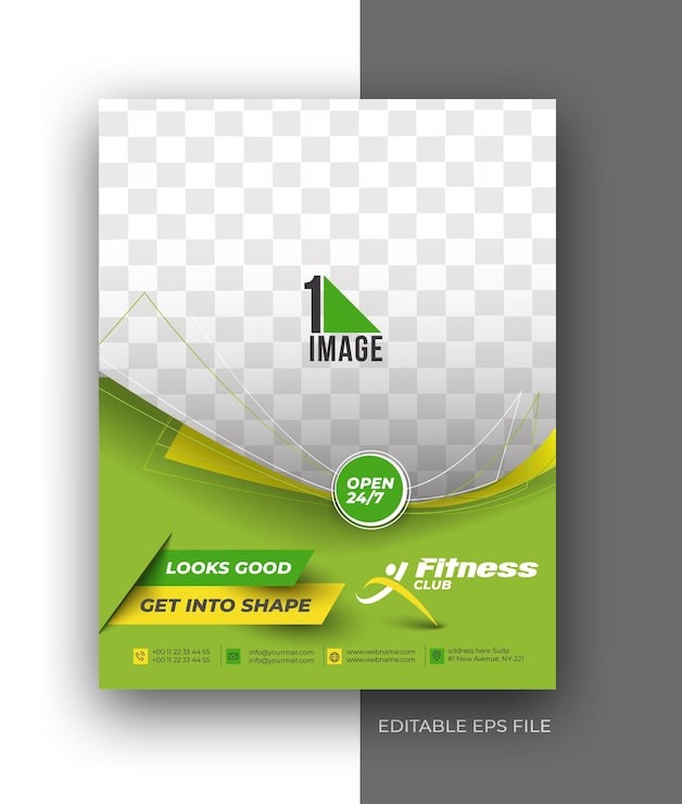 Gratis Vektor fitness club a4 brosjyre flyer plakat design mal