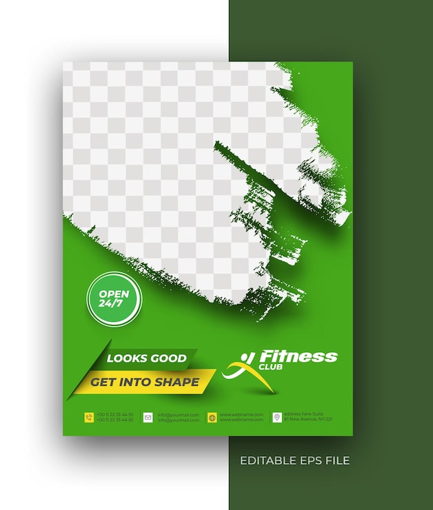 Gratis Vektor fitness club a4 brosjyre flyer plakat design mal.
