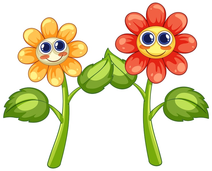 Gratis Vektor glade tegneserieblomster som smiler sammen
