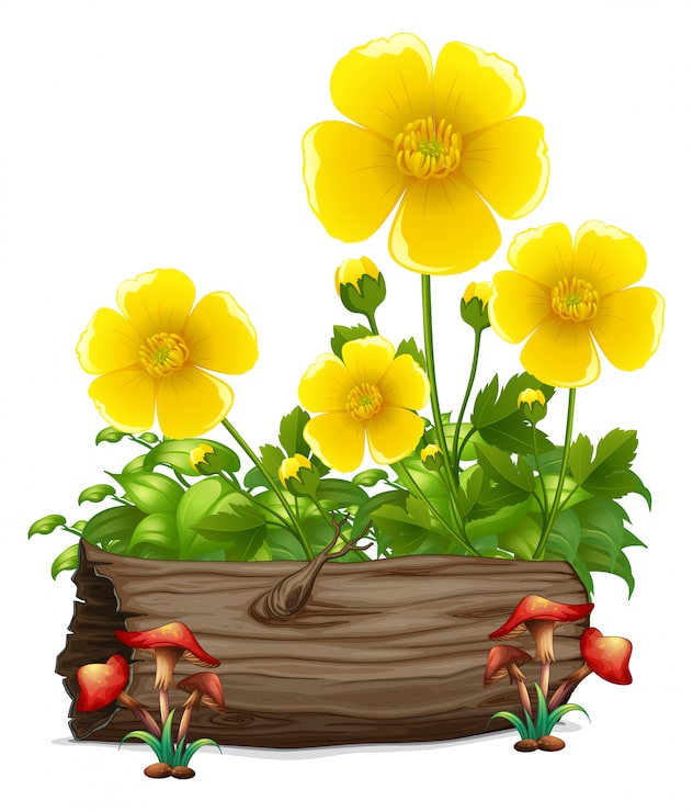 Gratis Vektor gule blomster og trestokk