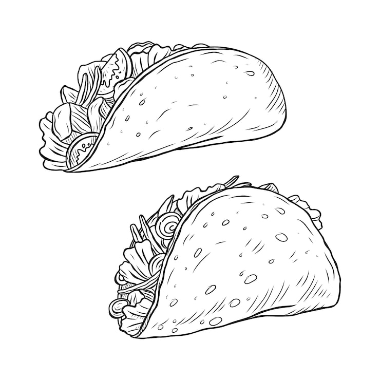 Gratis Vektor håndtegnet taco-omrissillustrasjon