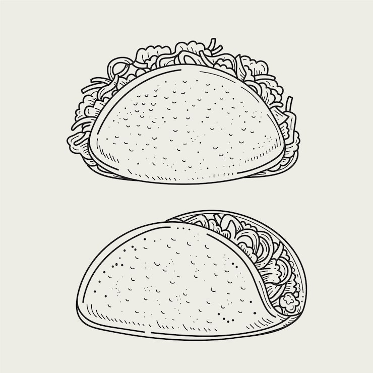Gratis Vektor håndtegnet taco-omrissillustrasjon