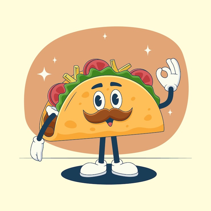 Gratis Vektor håndtegnet taco tegneserie illustrasjon