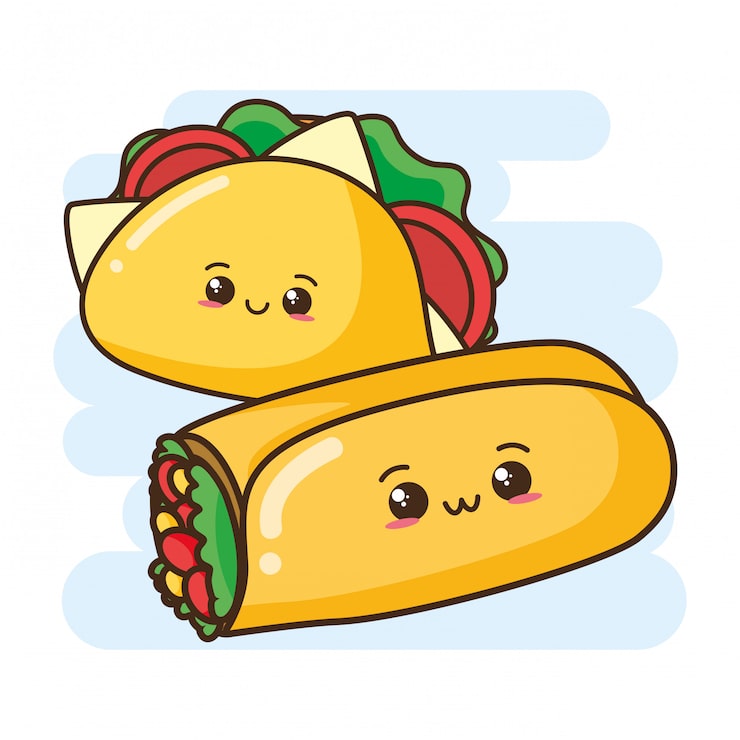 Gratis Vektor kawaii hurtigmat søt burrito og taco