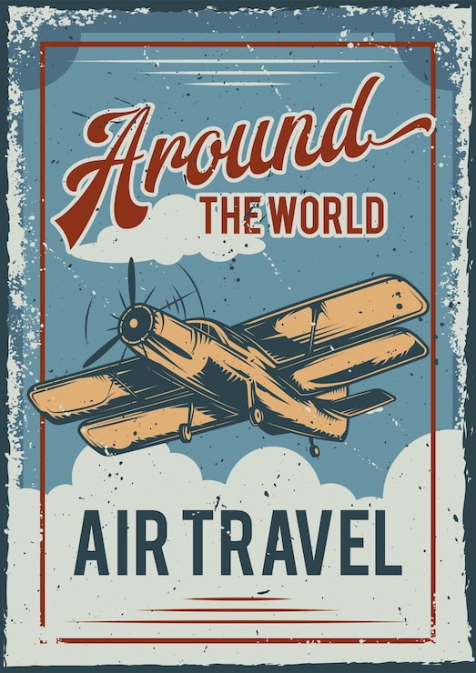 Gratis Vektor posterdesign med illustrasjon av fly i den blå himmelen