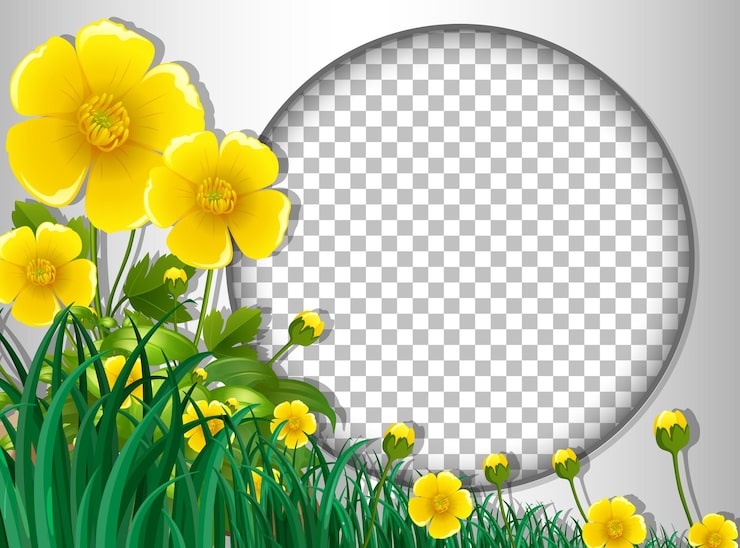 Gratis Vektor rund ramme, gjennomsiktig med gul blomst og bladmal