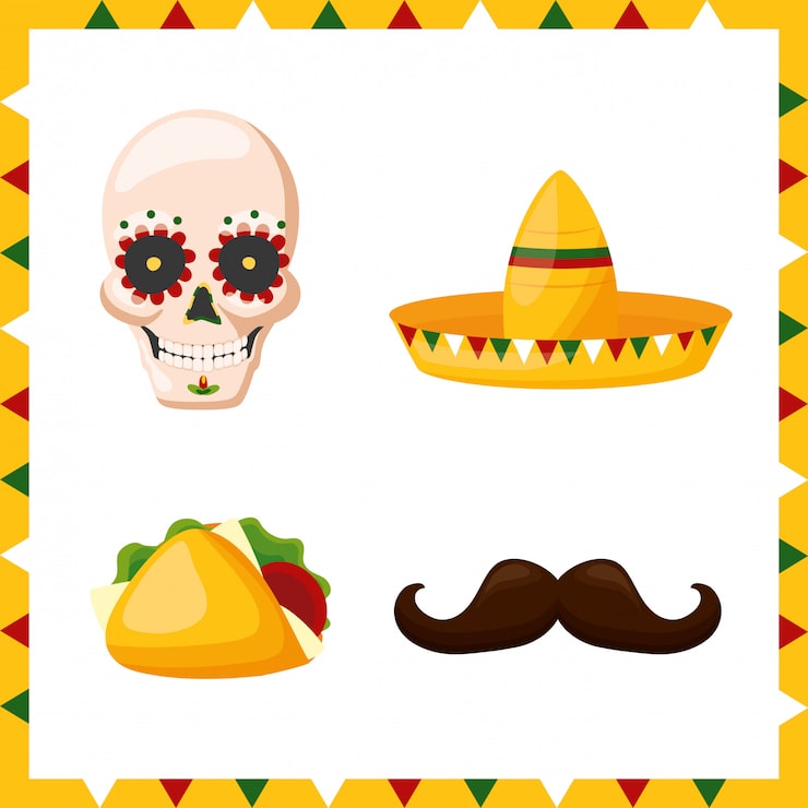 Gratis Vektor sett med mexico-kulturikoner, illustrasjon