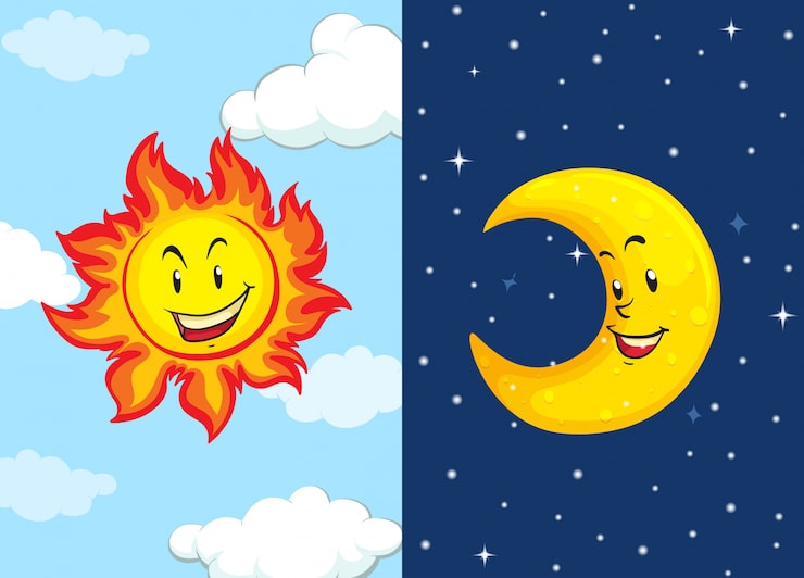Gratis Vektor sett med sol og måne