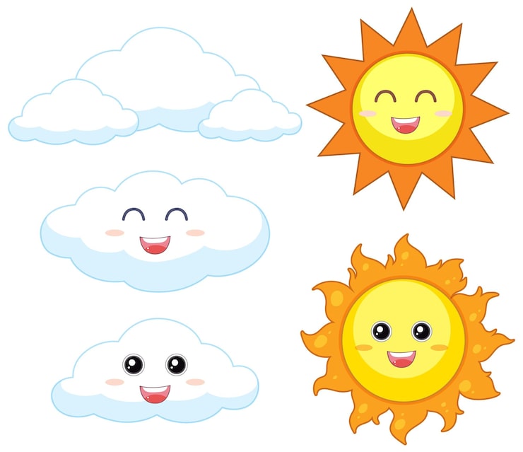 Gratis Vektor sett med sol og sky