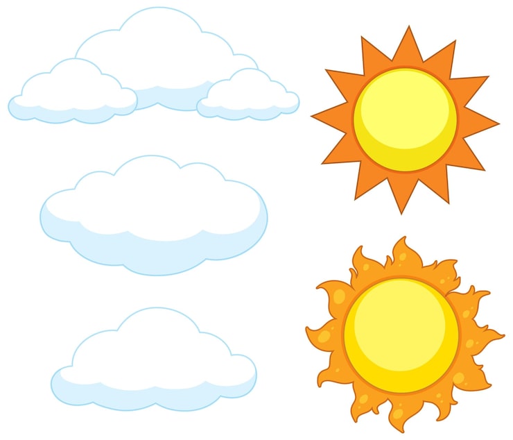 Gratis Vektor sett med sol og sky