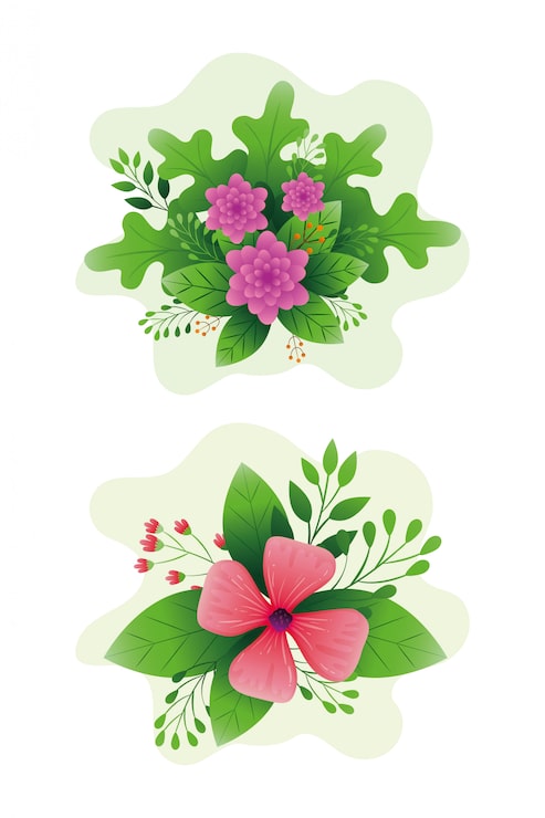Gratis Vektor søte blomster med grener og blader