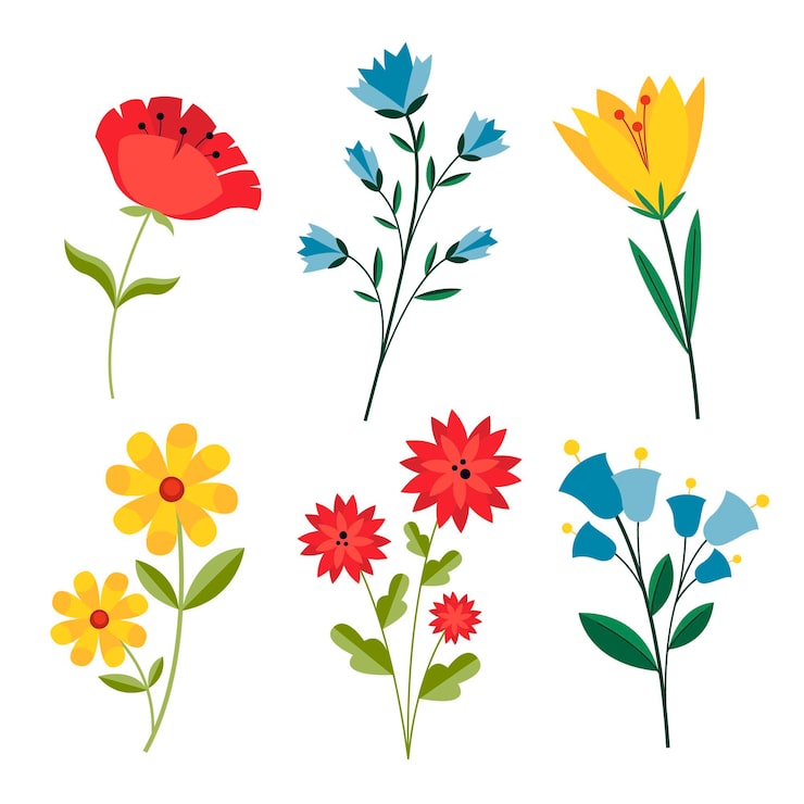 Gratis Vektor tegnet vårblomstpakke