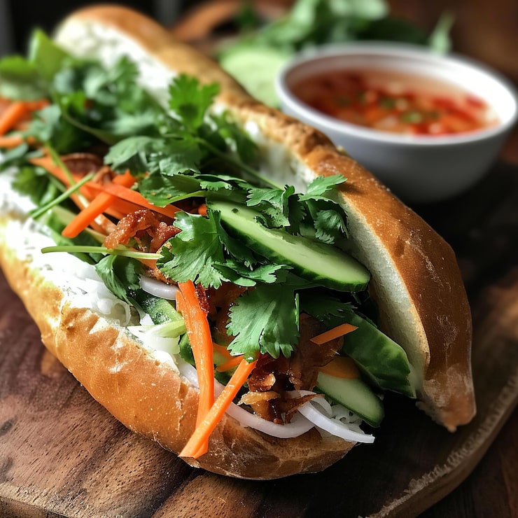 Photo bánh mì hương vị thịt và rau củ việt nam
