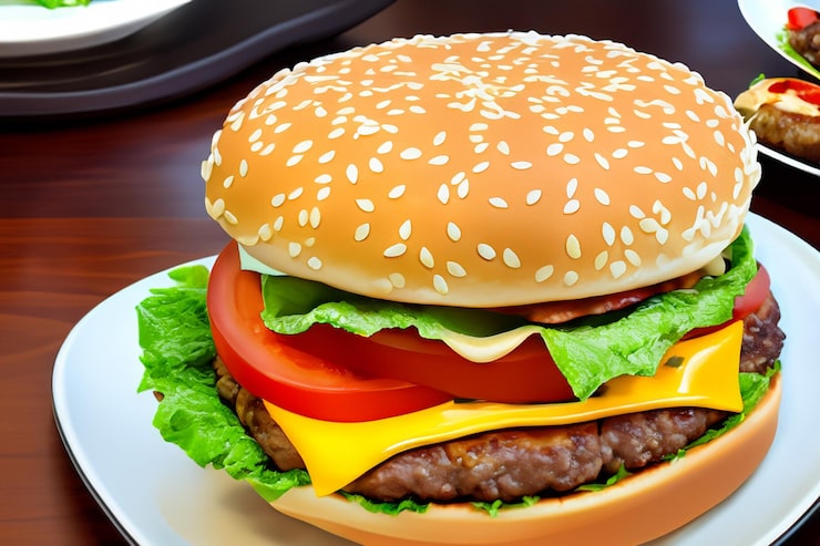 Photo một chiếc bánh hamburger với một chiếc bánh hamburger trên đó nằm trên đĩa