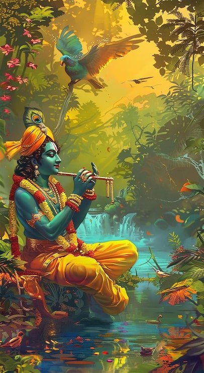 Photo thần shree krishna chơi sáo
