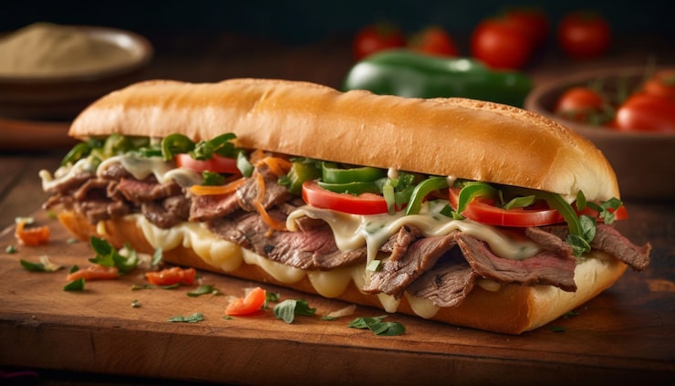 Miễn phí Photo bánh mì nướng với thịt bò, thịt lợn và rau củ được tạo ra bởi ai