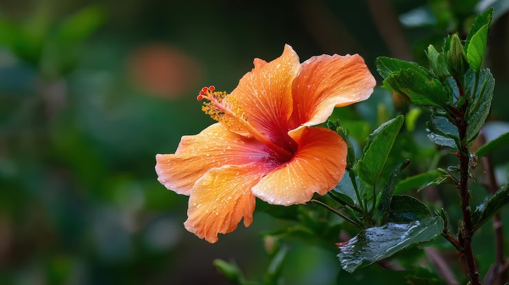 Miễn phí Photo hoa dâm bụt màu cam rực rỡ với những giọt nước