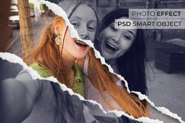 Ilmainen PSD valokuvaefekti: revitty paperi
