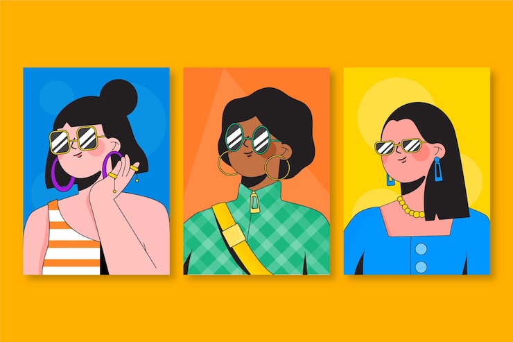 Ilmainen Vektori kaksiulotteisten trendikkäiden muotokuvausten kansikuvien sarja
