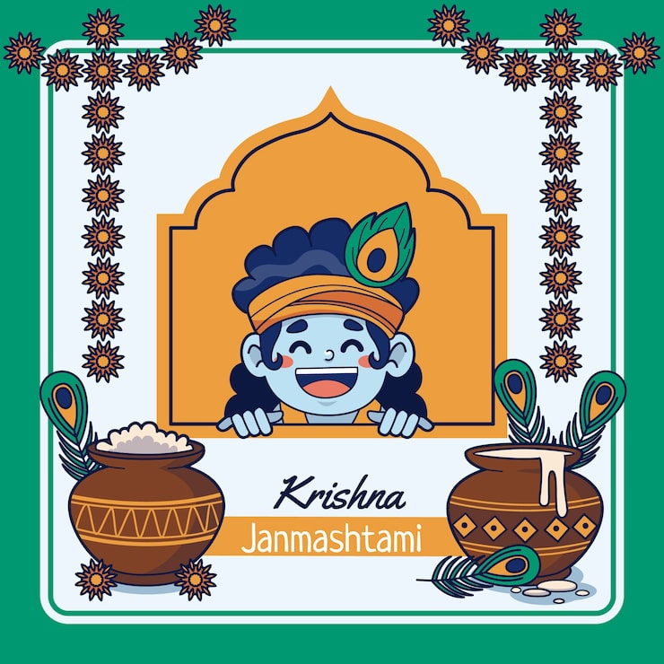 Ilmainen Vektori käsin piirretty janmashtami-kuvitus