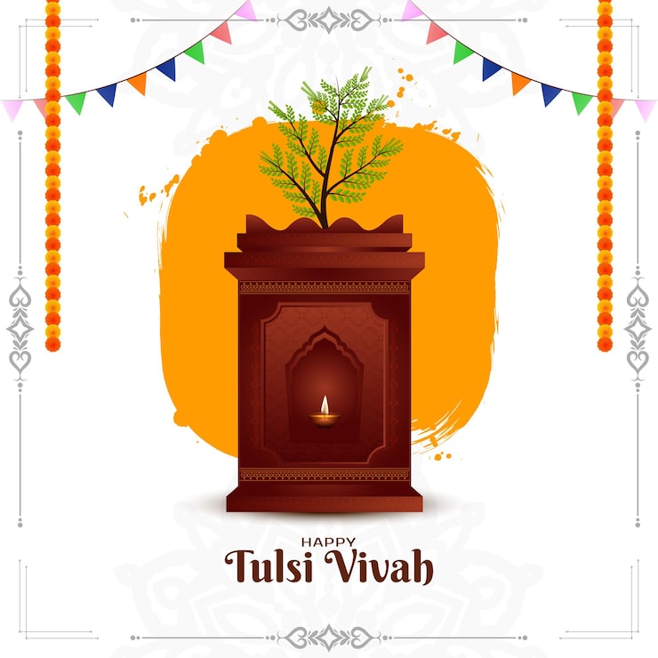 Ilmainen Vektori kaunis hyvää tulsi vivah intialainen uskonnollinen festivaali onnittelukortti