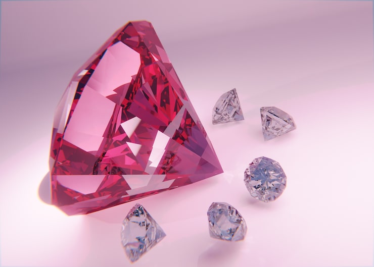 Photo gratuit arrangement de diamants sur fond rose