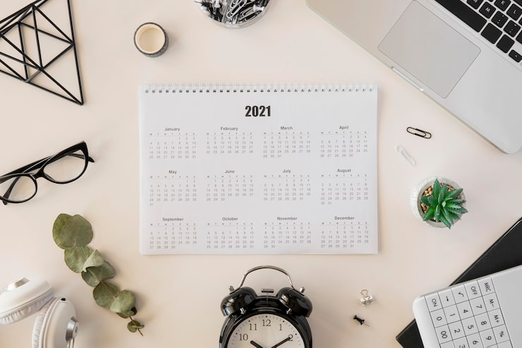 Photo gratuit calendrier 2021 de vue de dessus