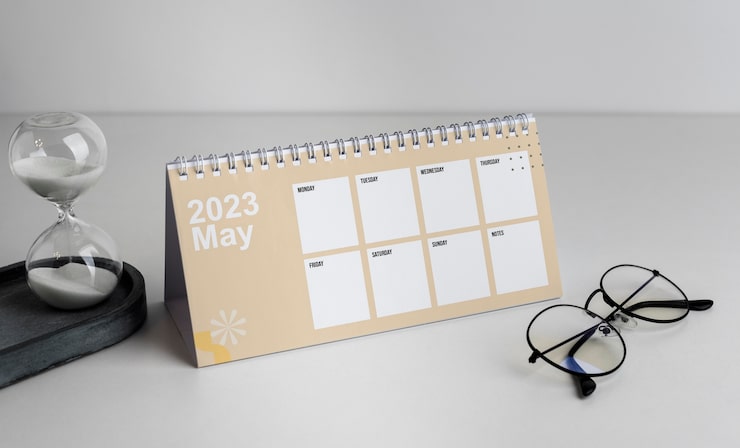 Photo gratuit calendrier de bureau avec des textes en anglais