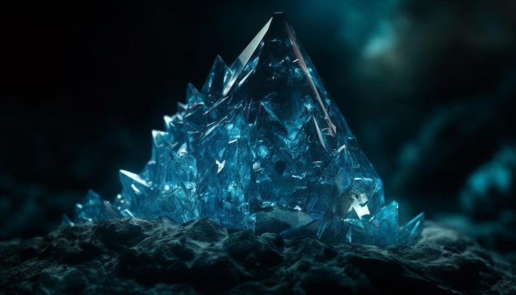 Photo gratuit le cristal de quartz transparent lévite sur fond sombre généré par l'ia