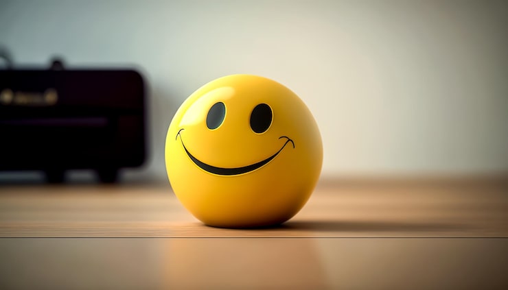 Photo gratuit émoticône souriante volumétrique sur fond flou ai générative